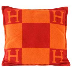 HERMES pillow GM Avalon limited edition Orange and Red signature classic H motif