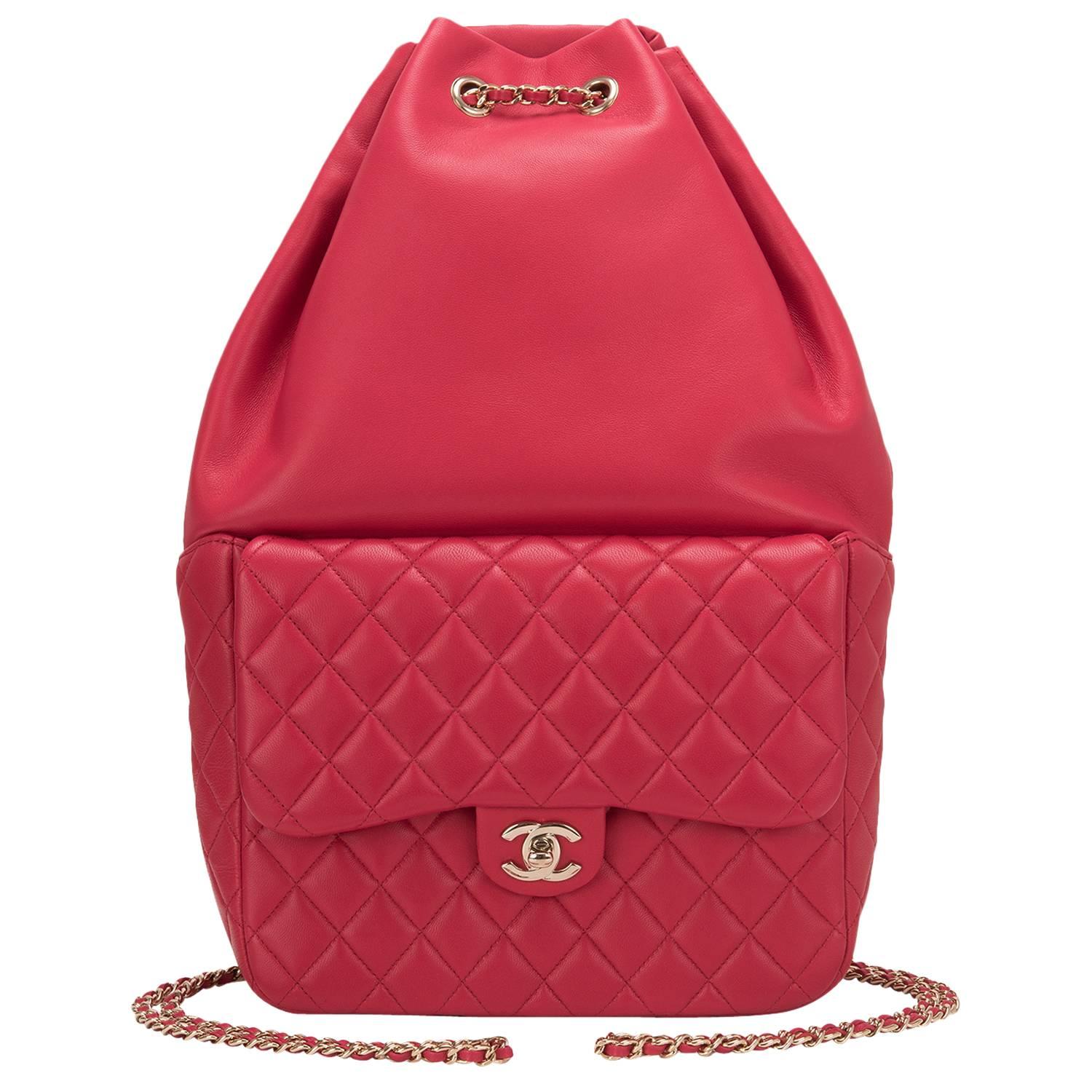 Chanel Red Lambskin Large Backpack For Sale