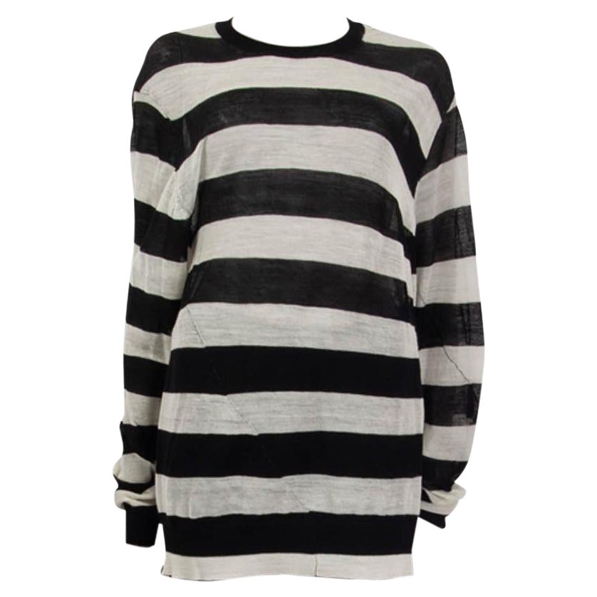 ANN DEMEULEMEESTER black & ivory wool STRIPED LONG Sweater M For Sale