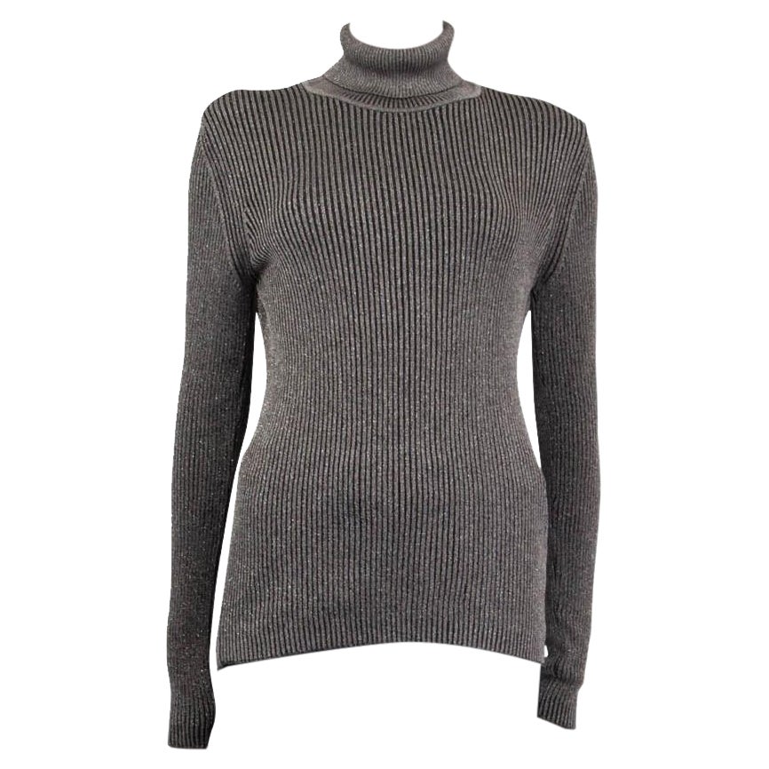 CHRISTIAN DIOR black & silver viscose LUREX Turtleneck Sweater L For Sale