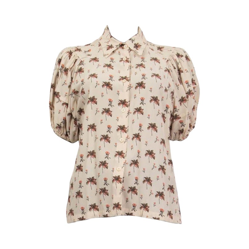 PRADA nude pink silk FLORAL SHORT PUFF SLEEVE Shirt Blouse 42 M For Sale