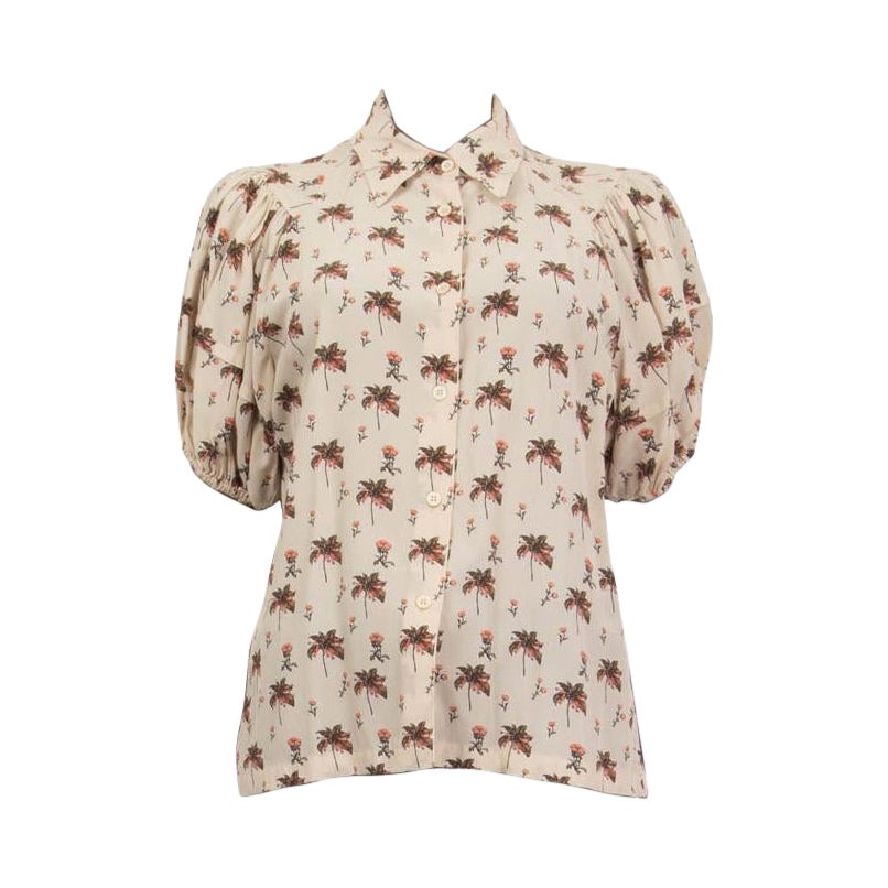 PRADA nude pink silk FLORAL SHORT PUFF SLEEVE Shirt Blouse 42 M