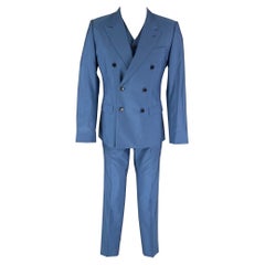 DOLCE & GABBANA - Costume 3 pièces en laine/soie bleue avec revers en pointe, taille 38