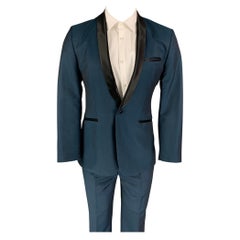 TED BAKER Size 38 Regular Teal & Black Wool / Mohair Tuxedo Suit