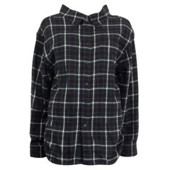 BALENCIAGA blue green CHECK OVERSIZED FLANNEL Shirt Blouse 32 XXS