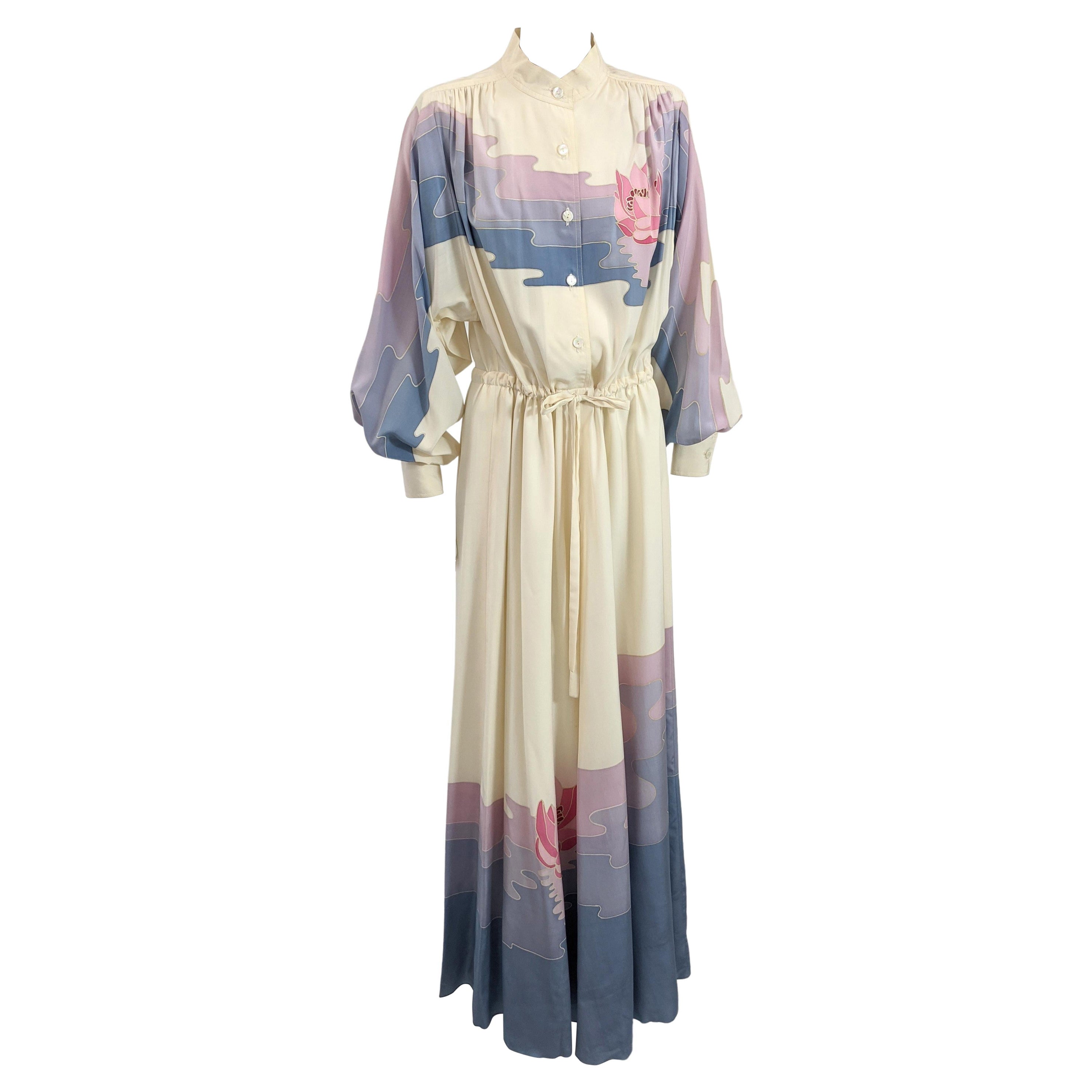 Dauphin, France Silk Hand Painted Batik Dress For Sale