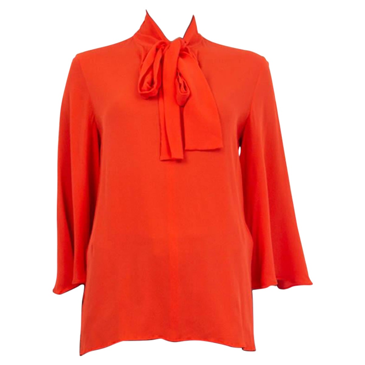 VALENTINO coral red silk PUSSY BOW Batwing 3/4 Sleeve Shirt Blouse 42 M For Sale