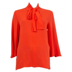 VALENTINO coral red silk PUSSY BOW Batwing 3/4 Sleeve Shirt Blouse 42 M