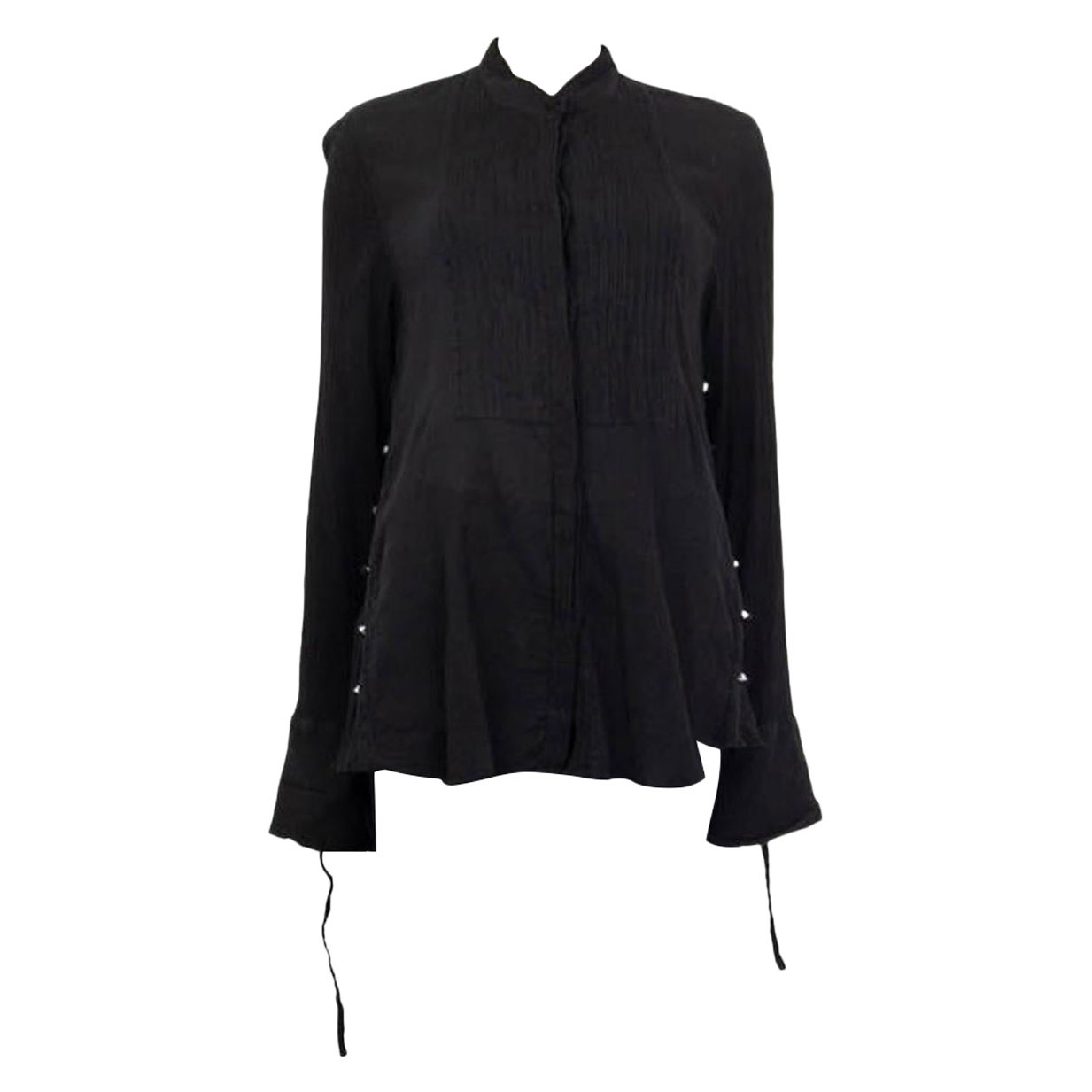 ANN DEMEULEMEESTER black cotton TIE SLEEVE BIB FRONT Shirt Blouse 38 S