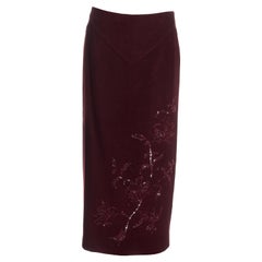Alexander McQueen burgundy cashmere embellished  'Joan' skirt, fw 1998