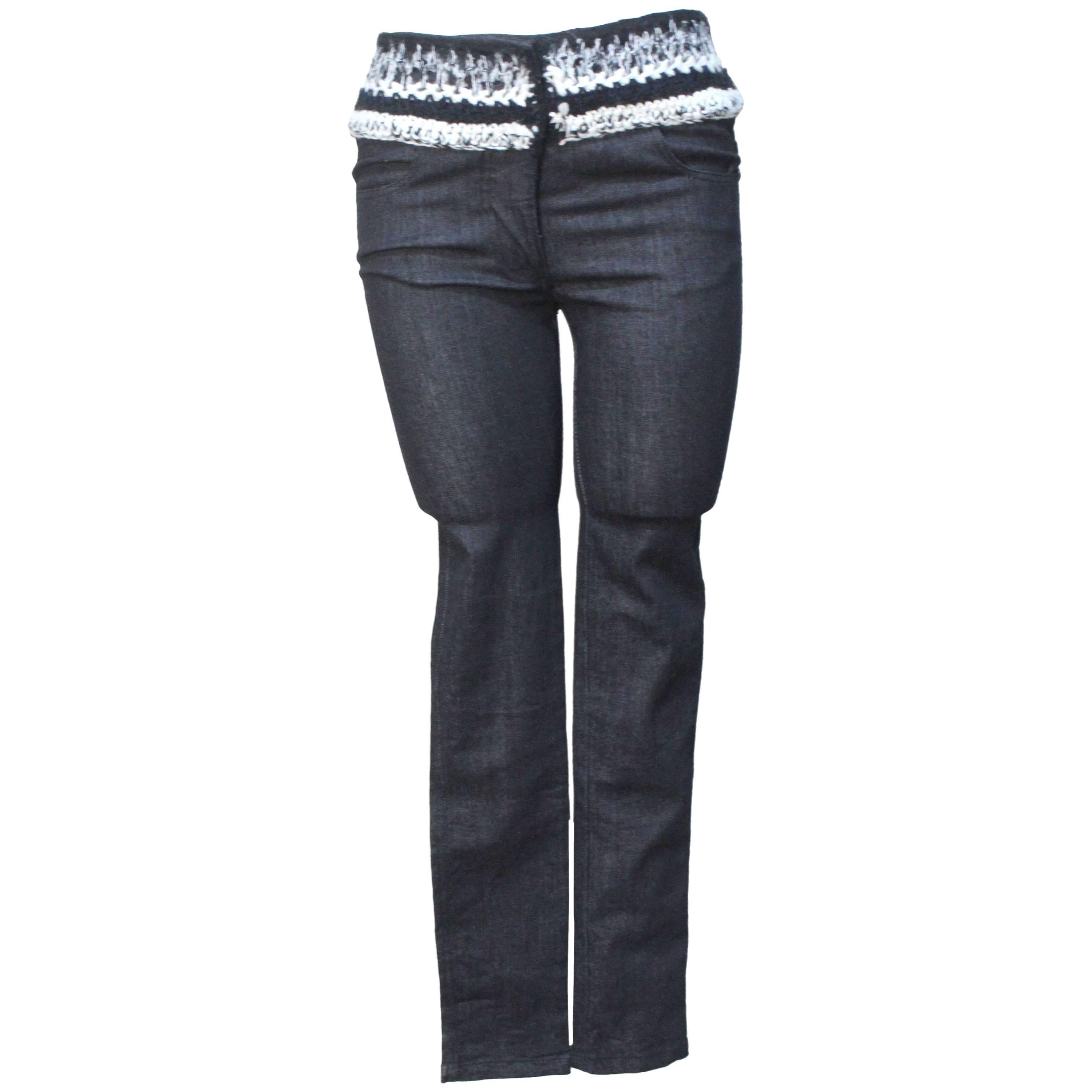 Chanel Denim Jean with Cashmere Knit Waist For Sale