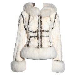 Alexander McQueen white patchwork rabbit and fox fur embroidered jacket, fw 2003