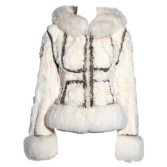 Vintage Alexander McQueen white patchwork rabbit and fox fur embroidered jacket, fw 2003