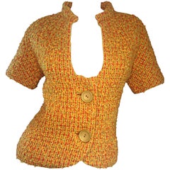 1960er B.H Wragge Vintage 60er Retro-Jacke mit kurzen Ärmeln aus gebranntem orangefarbenem Boucle Mod