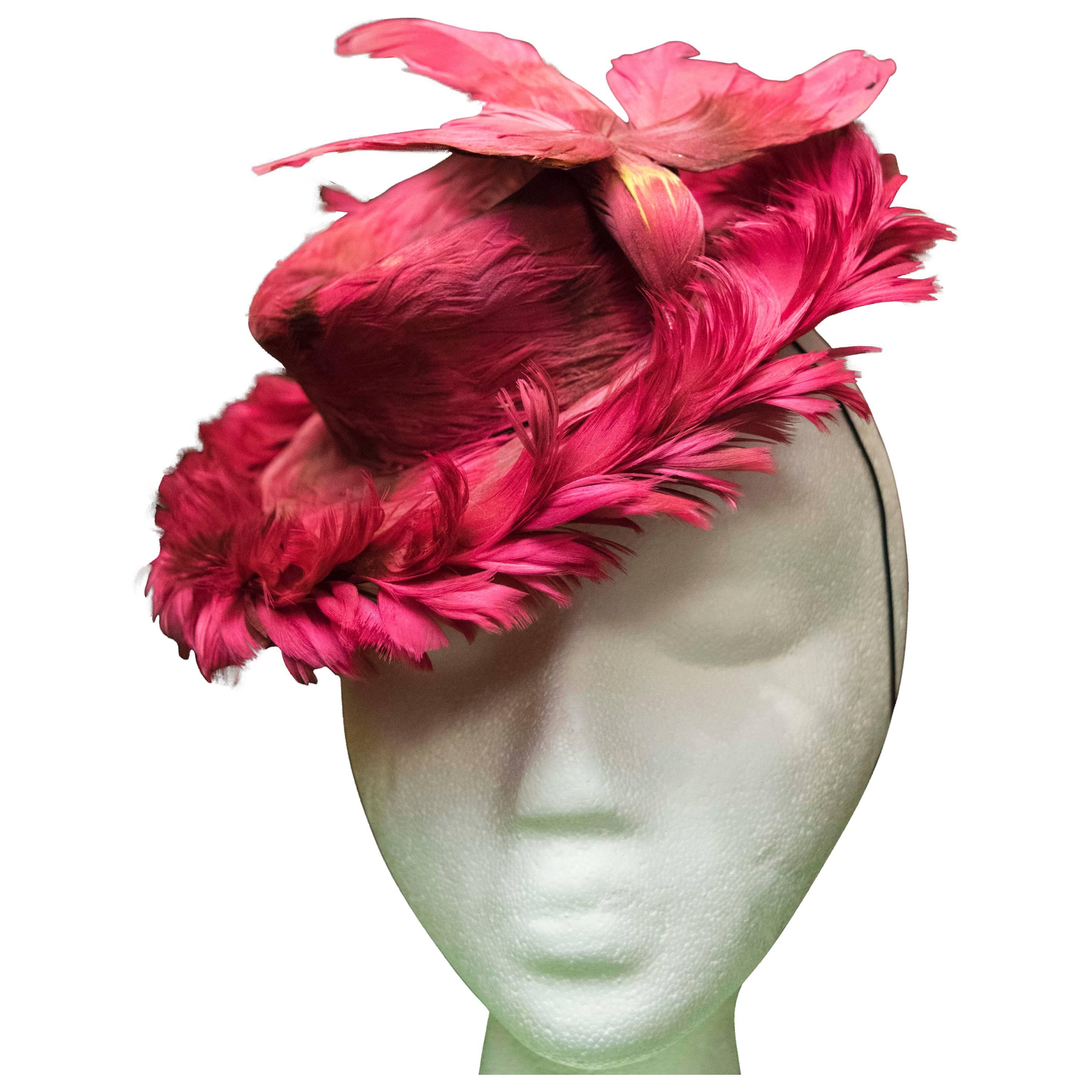 1940s Fuchsia Feathered Toy Hat 