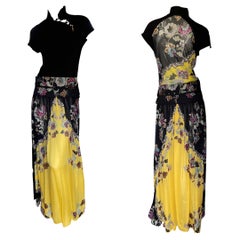 Roberto Cavalli Spring 2003 Silk Cheongsam Style Floral Dress Set w Skirt & Top