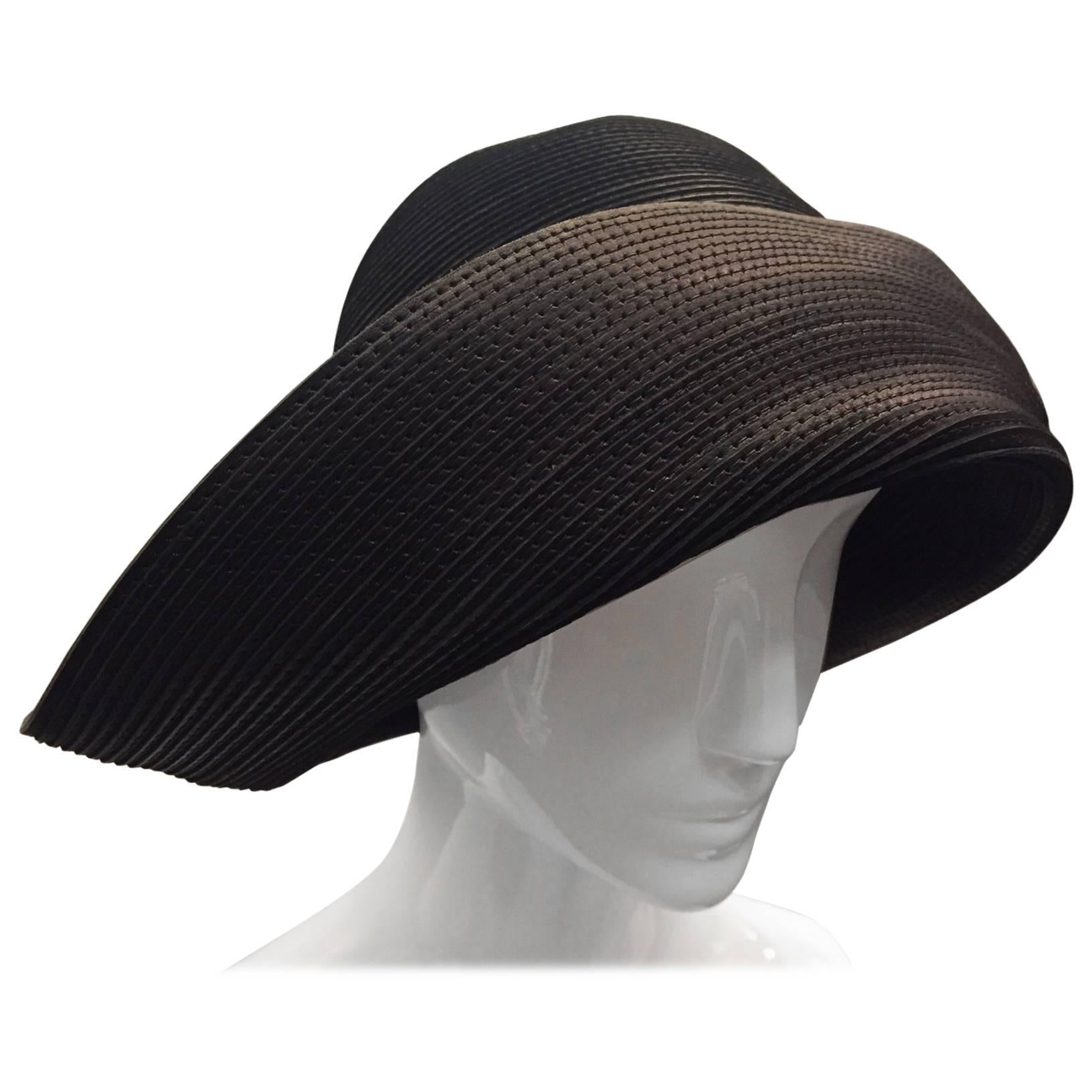 1980s Patricia Underwood Corded Leather Hat w/ Wide Brim