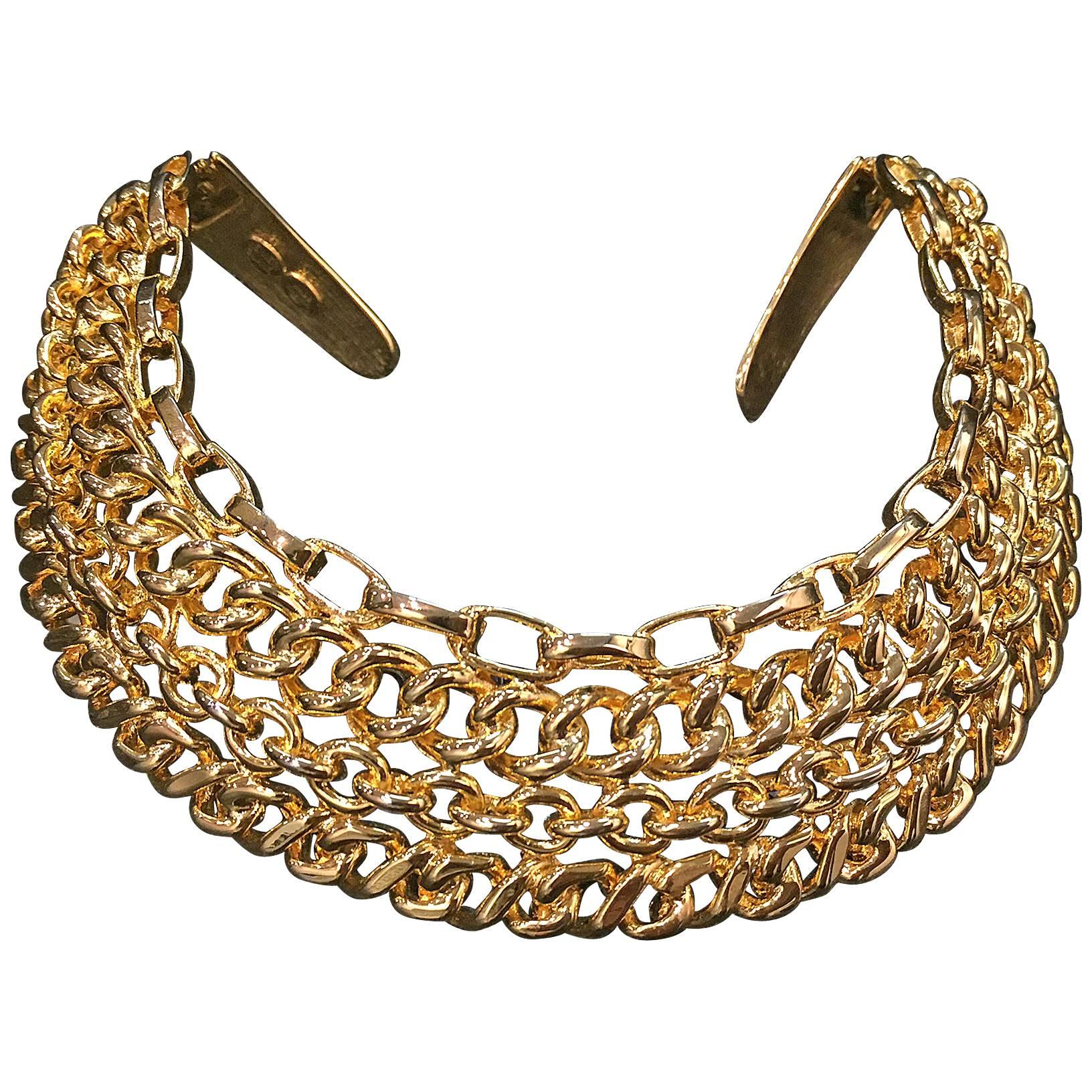 1980s Kenneth Jay Lane Gold-Tone Chain Collar Necklace