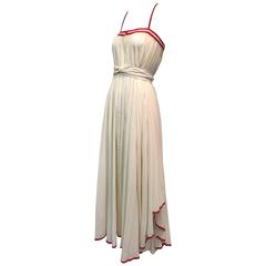 1970s Ungaro Parallele Muslin Peasant-Style Maxi Dress w/ Red Braid Trim 8