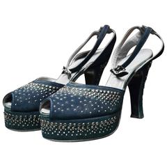 1940s Navy Studded Platfrom Shoes