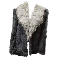 Vintage 1970s Grey Mongolian Lambs Wool and Rabbit Jacket