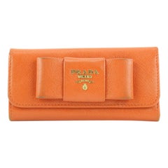 Prada Orange Saffiano Leather Bow 6 Key Holder Wallet Case 354pr525