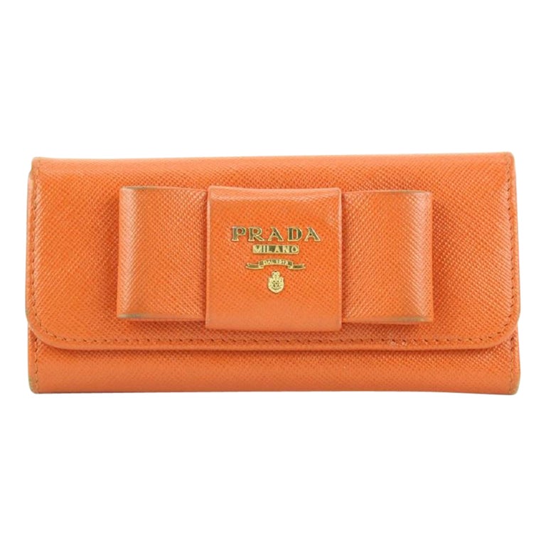 Prada Orange Saffiano Leather Wallet Key Chain