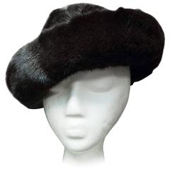 Retro 1980s Black Mink Hat With Brim