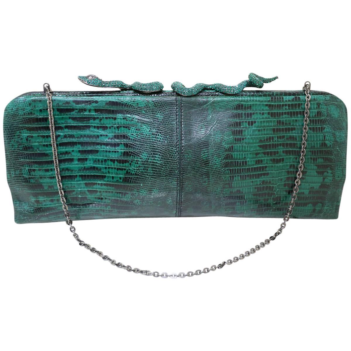 Valentino lizard skin evening bag/clutch with encrusted crystal snake closure