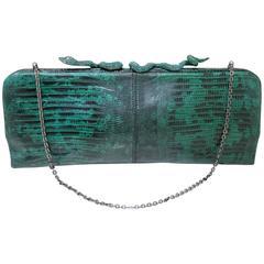 Valentino Abendtasche/Clutch aus Eidechsenleder mit Schlangenverschluss mit verkrusteten Kristallen