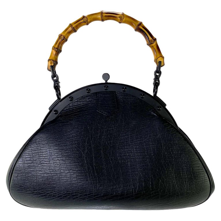S/S 2003 Gucci by Tom Ford Bamboo Top Handle Black Leather Metal 