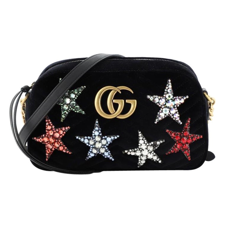 Gucci GG Marmont Shoulder Bag Crystal Embellished Matelasse Velvet ...