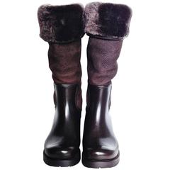 Used NEW ✿*ﾟLV Louis Vuitton Woman's MOUTON SHEEP Shearling Knee High FUR BOOTS 