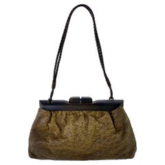 F/W 2002 Gucci by Tom Ford Genuine Ostrich Braided Leather Wood Shoulder Bag
