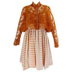 Ronald Amey Sherbet Lace and Graphic Gradient Striped Cocktail Dress 1