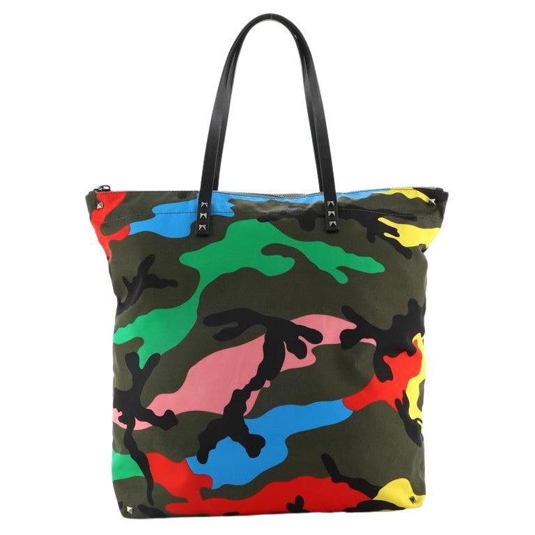 Valentino Zip Top Tote Camo Nylon Large