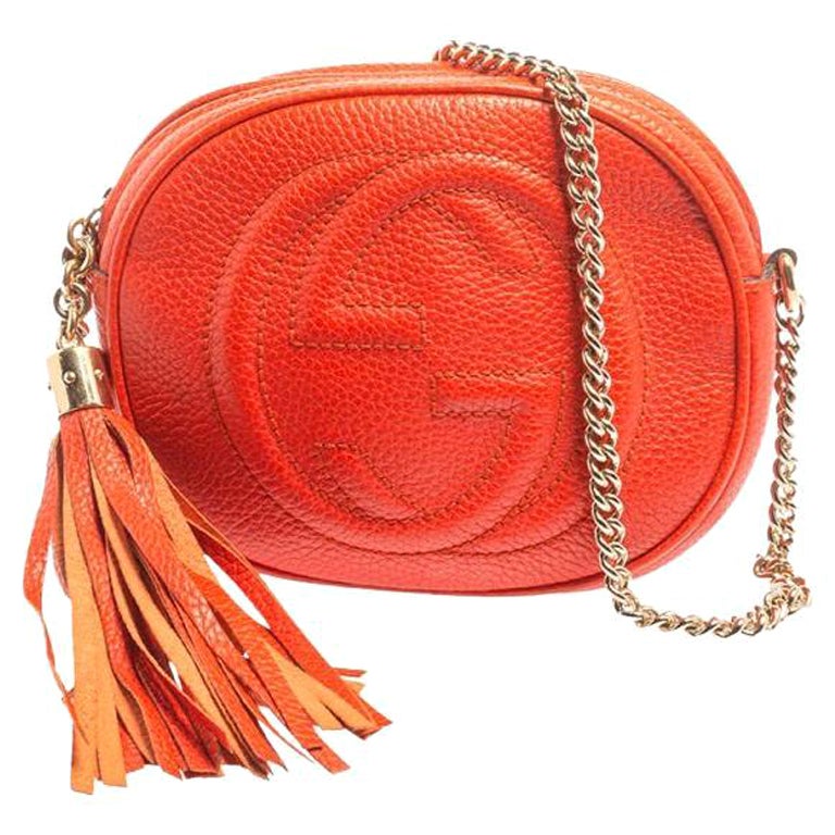 Gucci Orange Leather Mini Soho Disco Chain Crossbody Bag