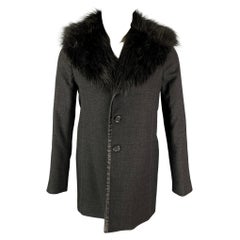 MARC JACOBS Size L Charcoal Wool Faux Fur Lapel Car Coat Coat