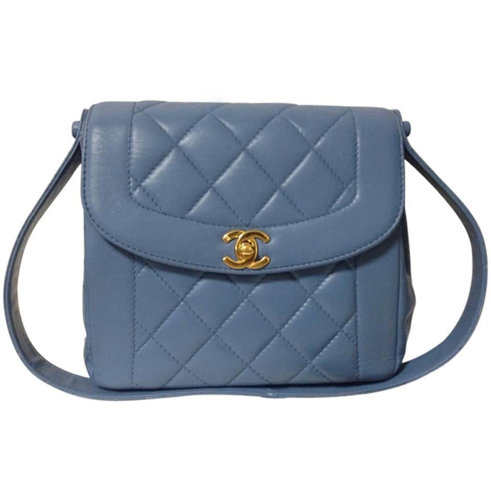Vintage CHANEL Rare color milky blue, lambskin classic shape handbag