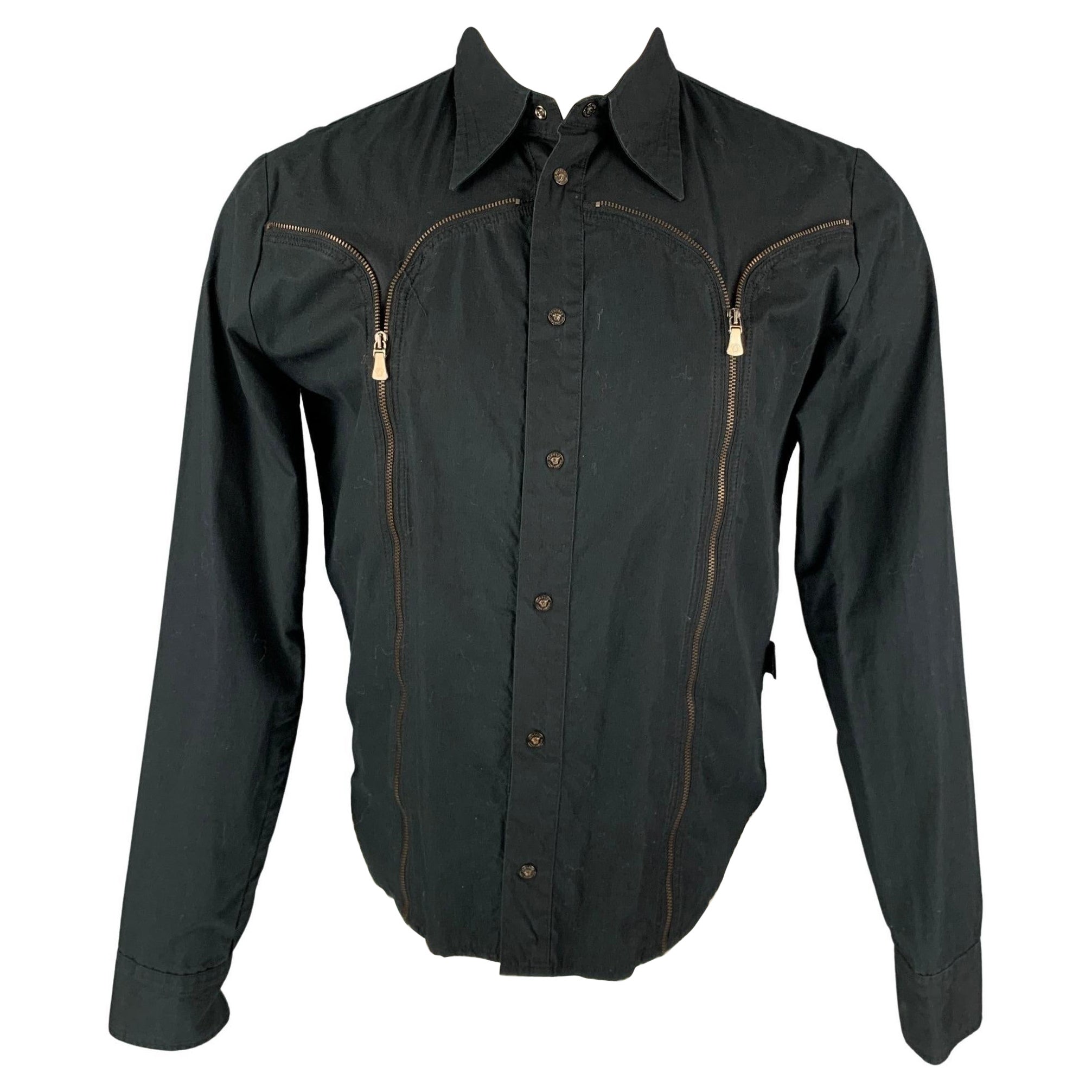 VERSACE JEANS COUTURE Size M Black Cotton Snaps Long Sleeve Shirt