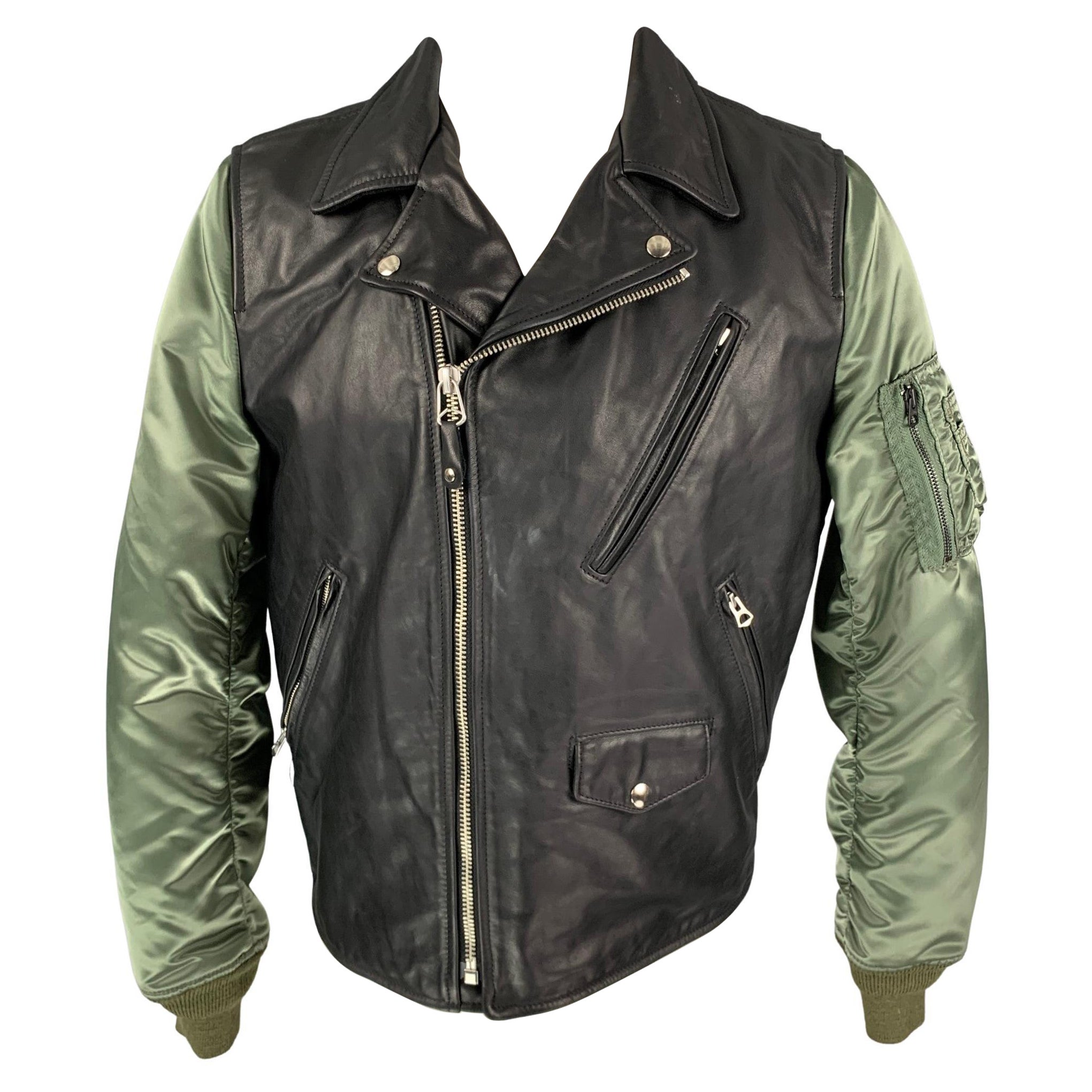 RAG & BONE x SCHOTT PERFECTO Size M Black & Olive Mixed Materials Jacket