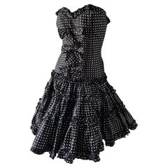 Oscar de la Renta Vintage Polka Dot Silk Corset Mini Crini Ball Gown with Bows