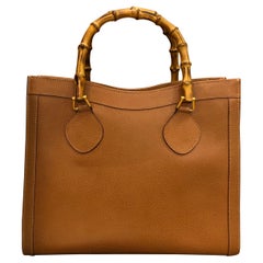 1990 Gucci Tan Leather Bamboo Tote Diana Tote (Medium)