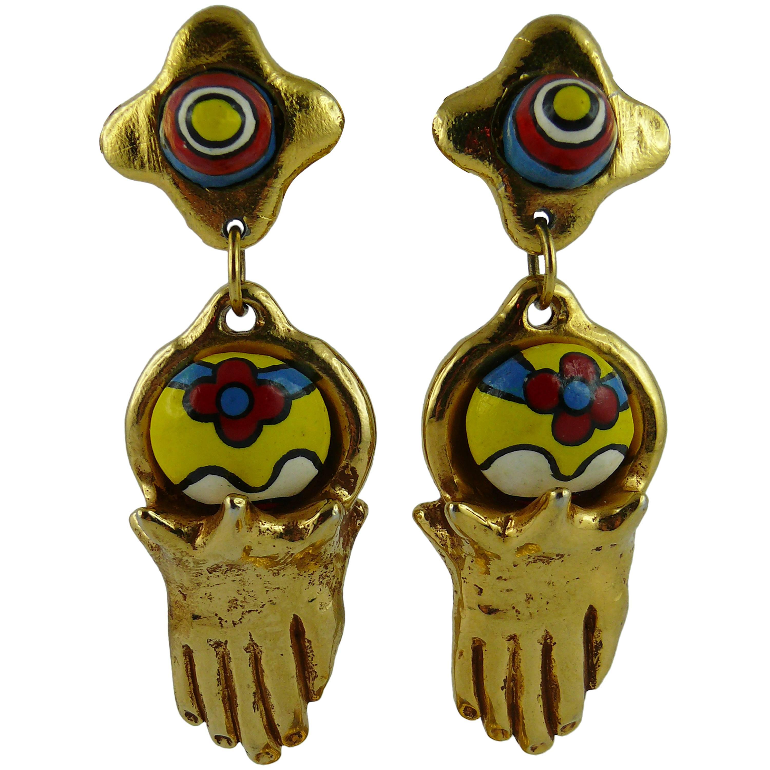 Alexis Lahellec Vintage Rare Hand Dangling Earrings at 1stDibs