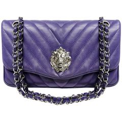 Chanel Purple Chevron Leather Leo Lion Flap Bag