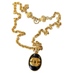 1990s Vintage CHANEL Gold Toned Black Gold CC Chain Necklace 