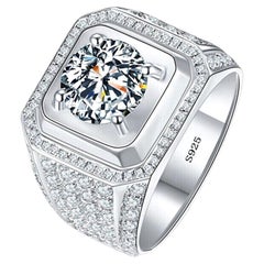 Mens Lab Diamond Ring Sterling Silver