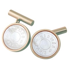 Hermès Clou de Selle Mother-of-Pearl Rose Gold-Effect Metal Cufflinks 