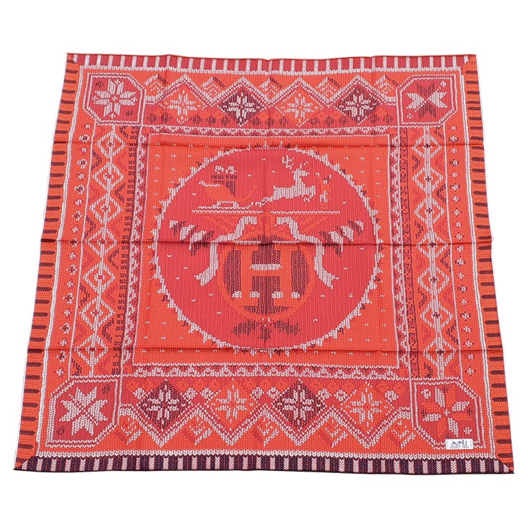 Hermès Silk Scarf Au Coin du Feu Rybaltchenko Red 90 cm For Sale