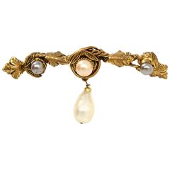 Chanel Vintage '83 Gold Leaf & Pearl Brooch Pin 10